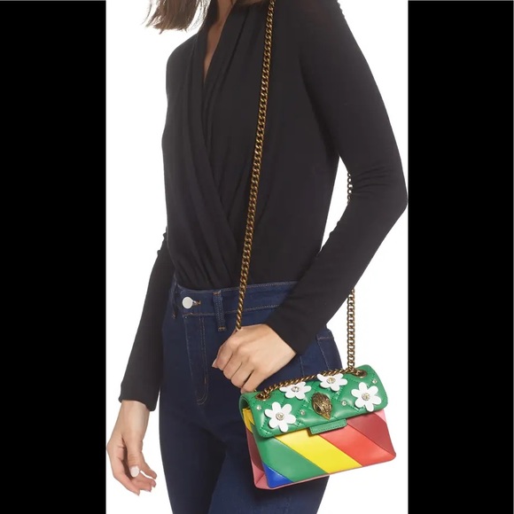 Kurt Geiger London Mini Kensington Leather Floral Rainbow Crossbody Bag - Picture 3 of 10